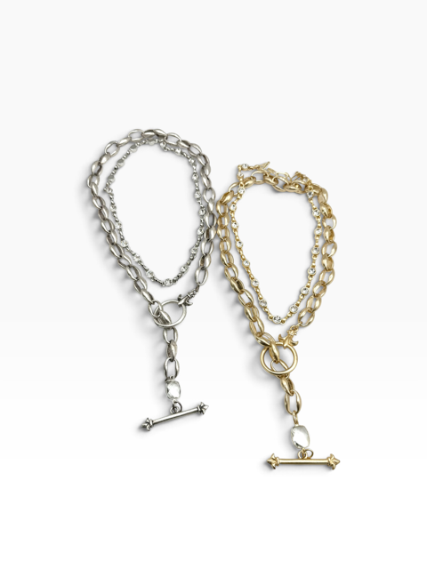 French Fleur De Lis 2 - Way Matte Gold Toggle Necklace