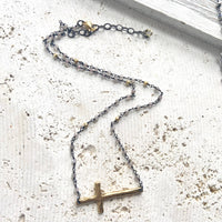 Sideways cross necklace pyrite semi precious jewelry 